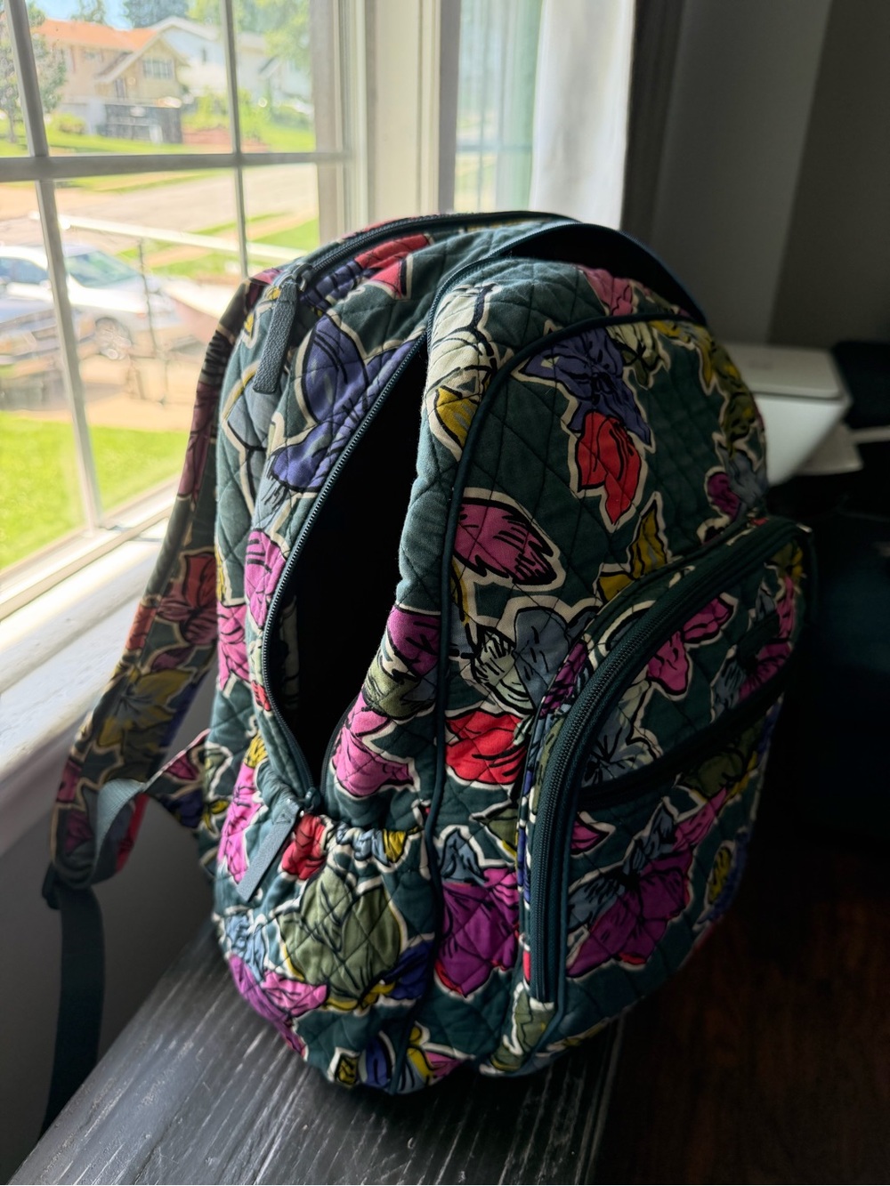 Vera Bradley Quilted Campus Tech Backpack Falling Flowers Print